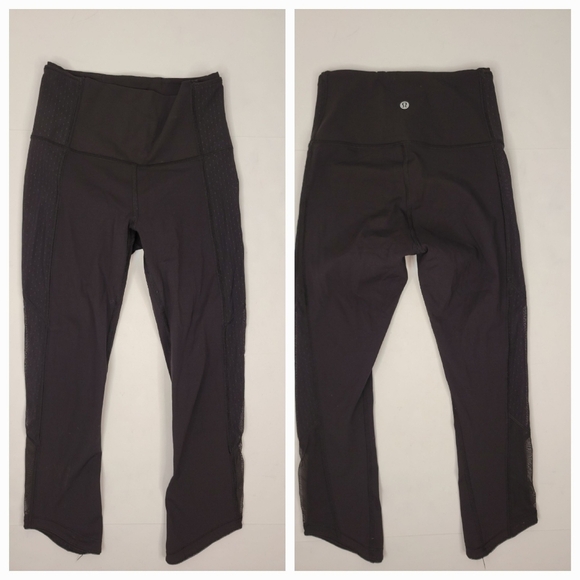 Lululemon Sz 4 Body Con Crop Leggings Polka Dots Mesh W6ADCS Black Luxtreme - Picture 1 of 8